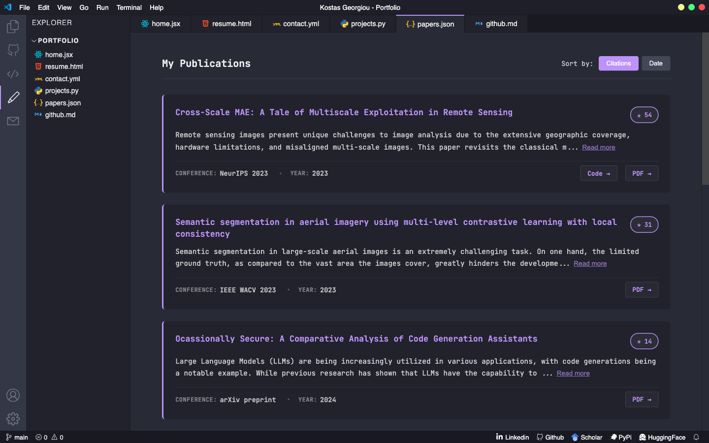The old portfolio publications page
