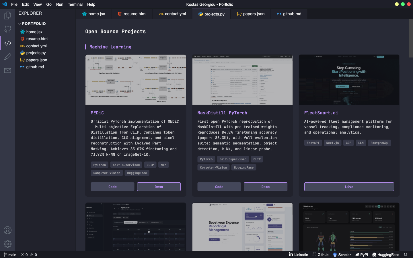 The old portfolio projects page